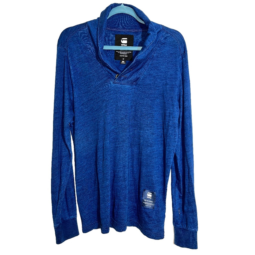 G-Star Raw Blue Shawl Collar Long Sleeve Shirt, Slim Fit, Size M, Like New
